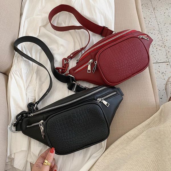 

fashion stone pattern pu leather chain waist bag banana on a belt leisure fanny pack women satchel belly band bags