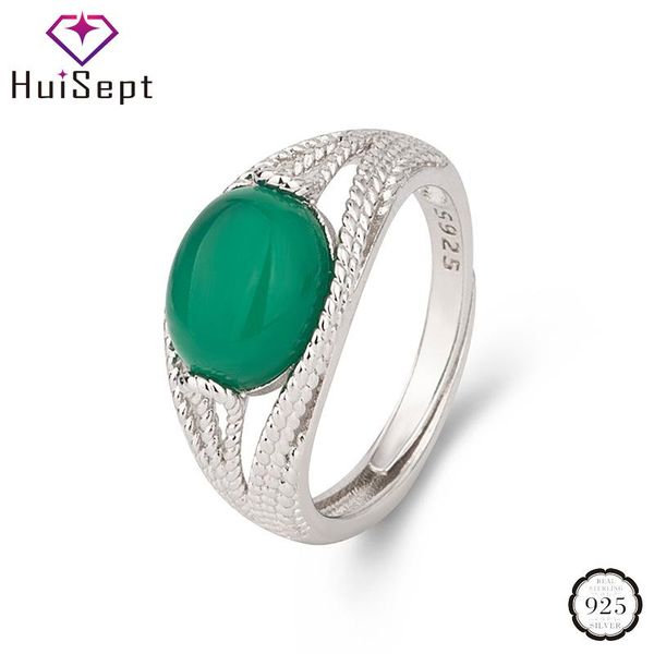 

huisept retro ring 925 silver jewelry oval emerald gemstone open rings for women wedding engagement party accessories wholesale cluster, Golden;silver
