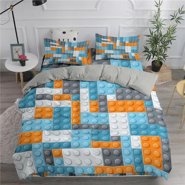 

colorful block 3d printed bedding set kid plaid duvet cover sets bed luxury comforter/quilt 2/3 pcs bedroom decor