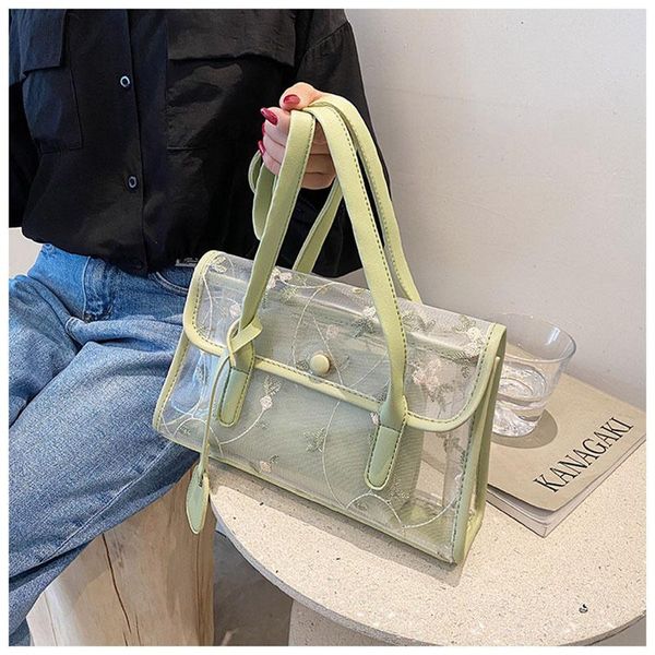 

evening bags summer bag female 2021 trendy one-shoulder transparent jelly handbag lace embroidery fashion femaletotes
