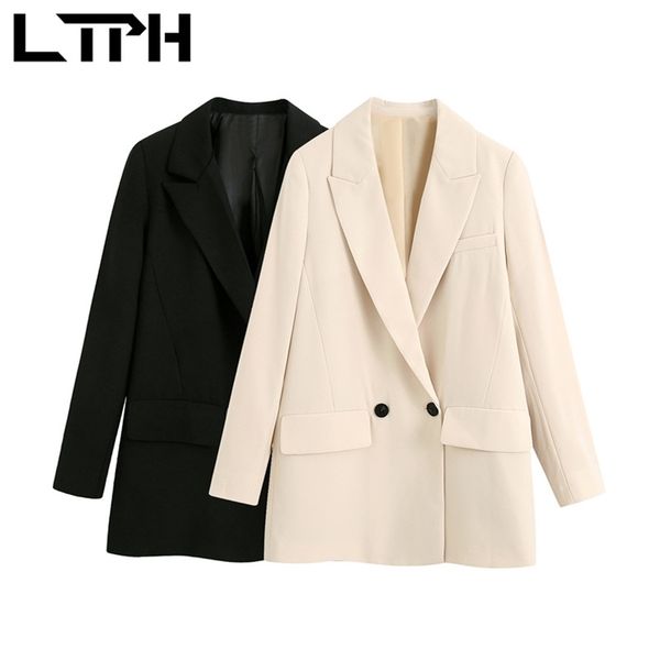 

ltph minimalist casual women blazers double breasted loose lady suit coat solid color long sleeve blazer jackets spring 210423, White;black