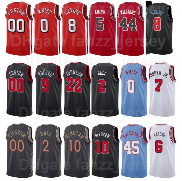 

screen printed basketball demar derozan jersey 10 zach lavine 8 lonzo ball 2 coby white 0 nikola vucevic 9 alex caruso 6 team color red blac, Black;red