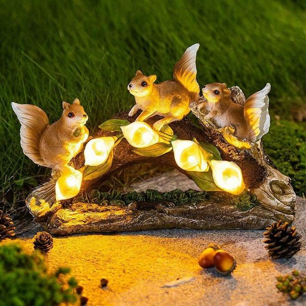 

solar led garden squirrels resin decoration crafts gardening sculpture lawn lamp for courtyard landscape --m25 decorative objects & figurine