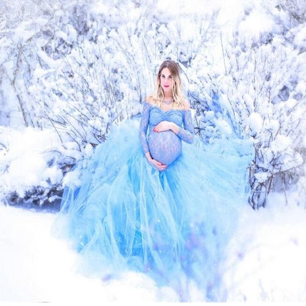 

wraps & jackets light blue long maternity dress mermaid style baby shower gown poshoot lace bathrobe nightwear pregnancy dresses, White