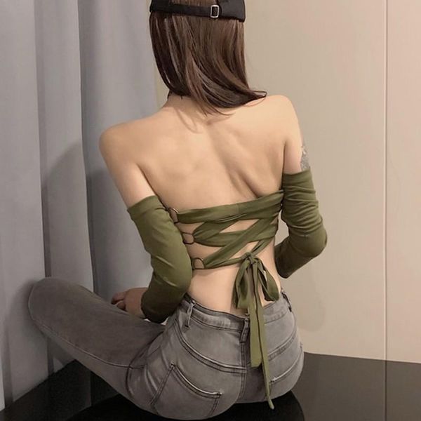 

women's sweaters women sweater cross knitted thin backless sleeveless fashion long sleeve lace up pullover female knitting clothes, White;black