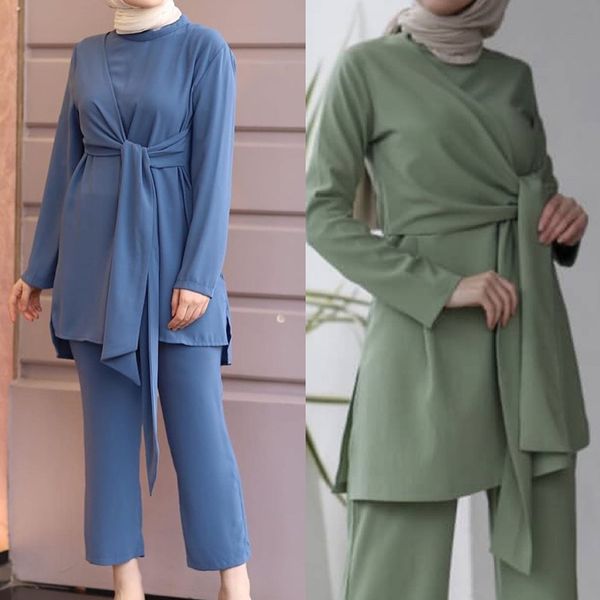 

eid mubarek two-piece abaya turkey muslim sets hijab dress kaftans islam clothing 2 piece set for women qatar musulman ensembles, Red