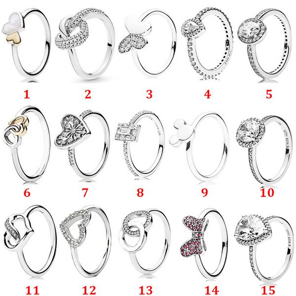 Tasarımcı Takı 925 Gümüş Alyans Boncuk Fit Pandora Kalp Köpüklü Gözyaşı Yüzük Zarif Romantik Kübik Zirkonya Elmas Tarzı Yüzük Doğum Günü Bayanlar Hediye