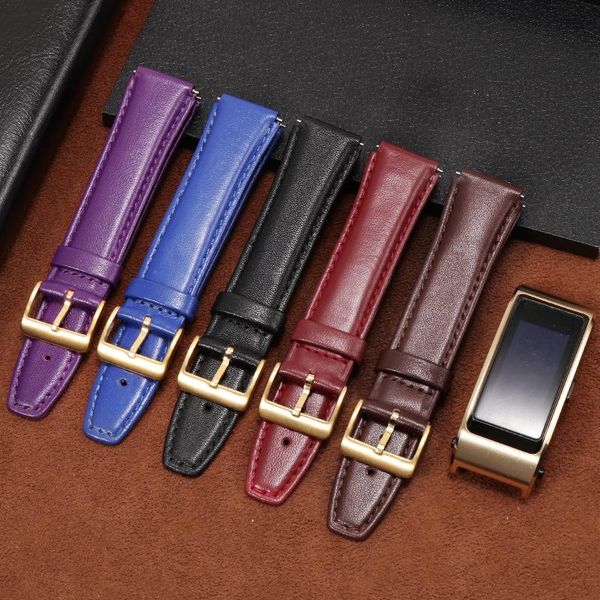 

watch bands huawei b5 sports smart bracelet leather strap 18mm business mocha brown replacement chain pin buckle accessories, Black;brown