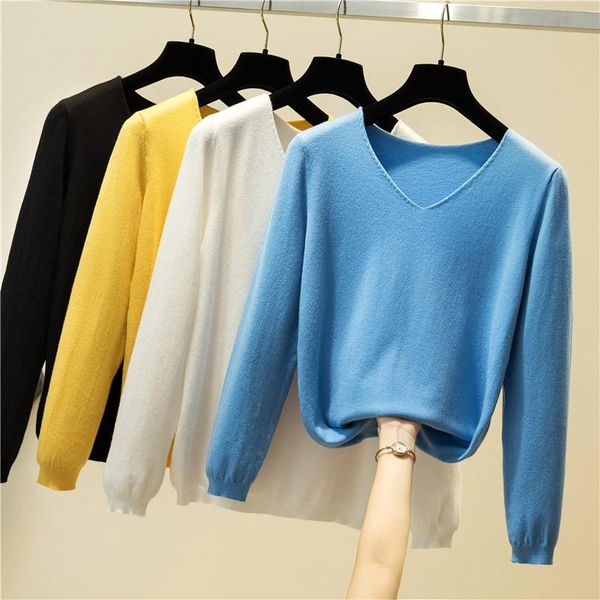 

women's sweaters autumn winter women casual basic sweater pullovers long sleeve v-neck chic female slim knit soft jumper pullover 2021, White;black