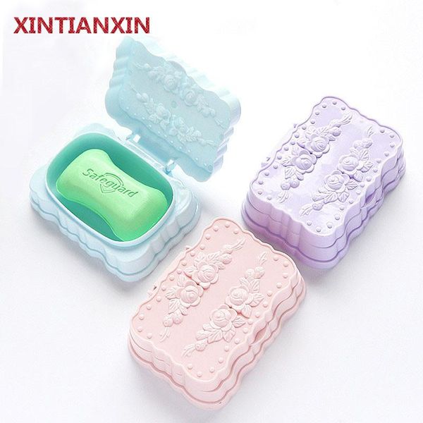 

creative rose carved soap box with lid waterproof business travel drained bathroom rack dishes