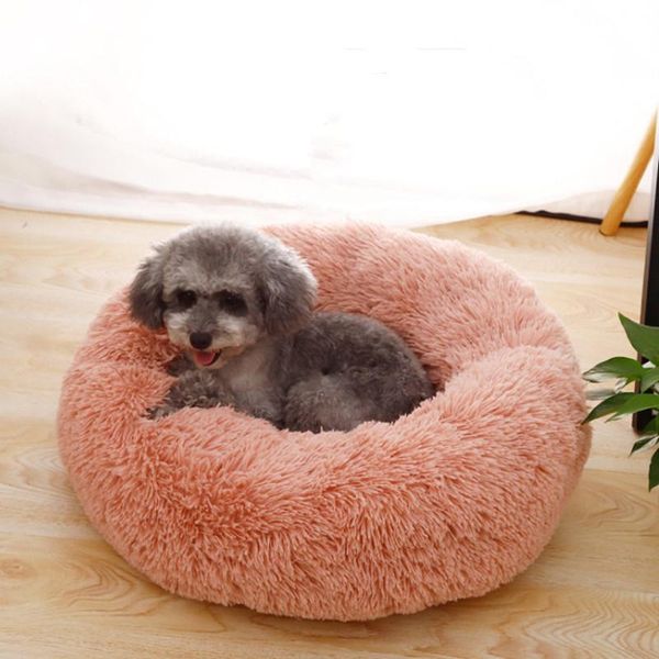

kennels & pens round dog bed washable long plush kennel cat house super soft cotton mats sofa for warm basket pet