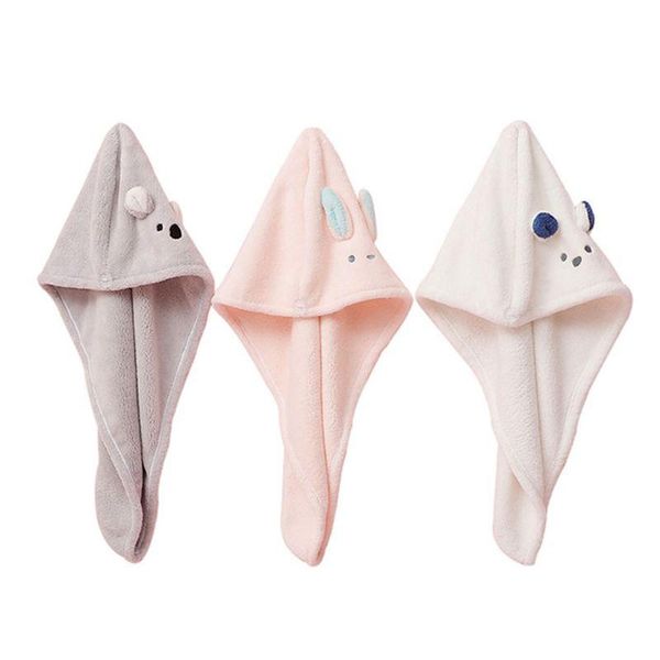 

towel coral velvet hair wrap turban cartoon animal ears quick drying bath cap drop