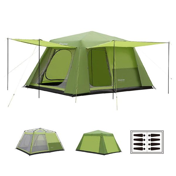 

kingcamp 10-person roomy camping tent 3-season 2-in-1 instant durable breathable outdoor sun shelter with two door awnings tents and shelter