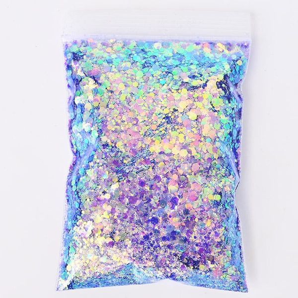 

50g/bag holographic mixed hexagon shape chunky nail glitter sequins sparkly flakes slices manicure body/eye/face tcf23351, Silver;gold