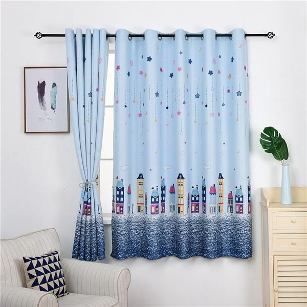 

curtain & drapes blue short curtains for kids bedroom castle print polyester blackout grommet 1 piece kitchen coffee window panels nursery