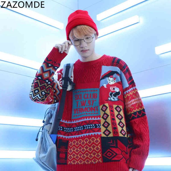 

zazomde fashion men knit hip hop loose winter thick sweater comfortable harajuku pullover casual cloth male, Black