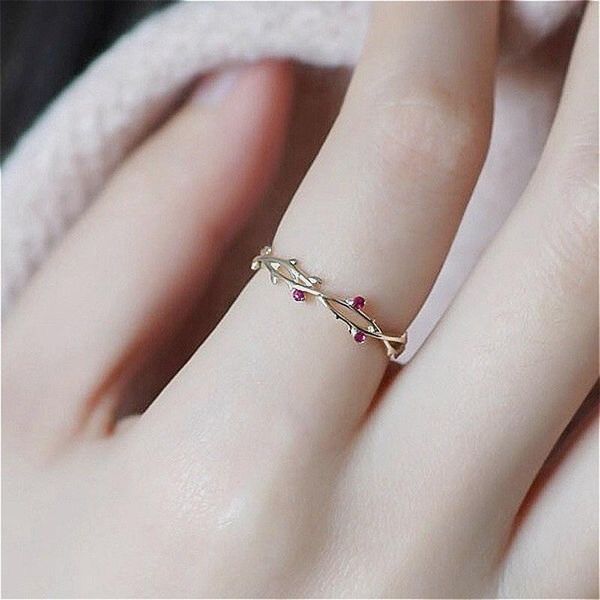 

wedding rings simple red cubic zirconia small stone thin ring gold engagement for women boho fashion jewelry ladies gifts r854, Slivery;golden