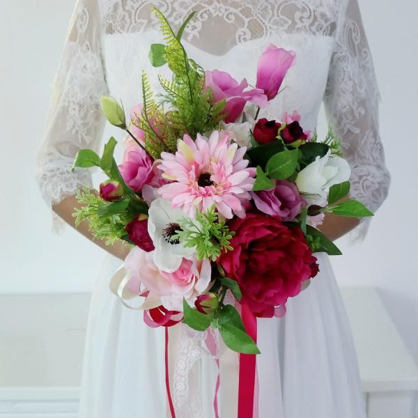 

decorative flowers & wreaths custom pink bridal bouquet and white rose simulation korean style wedding bride holding flower bridesmaid