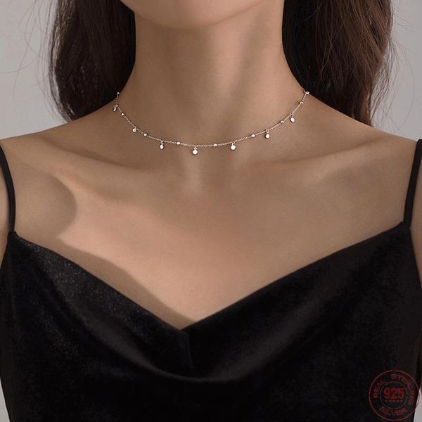 

chains exquisite silver color shiny geometry round water drop necklace ladies short clavicle chain jewelry for gift