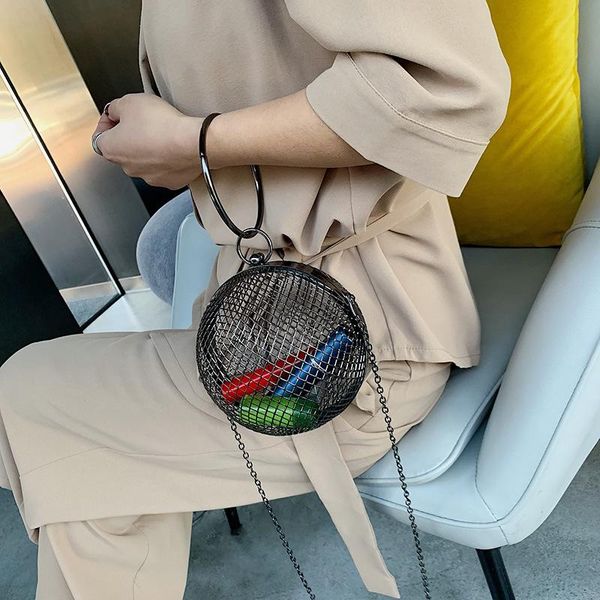 

circular metallic shoulder bags fashion women ball shape clutch bag gold black silver color evening dinner #30