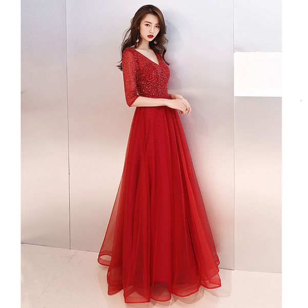 

party dresses lace up evening gown skyyue k376 a-line floor-length v-neck dress half sleeve sequined crystal abendkleider q5ai, White;black