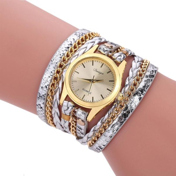 

fashion women watch small gold case simple casual leather woven serpentine quartz bracelet femme dorado #l wristwatches, Slivery;brown