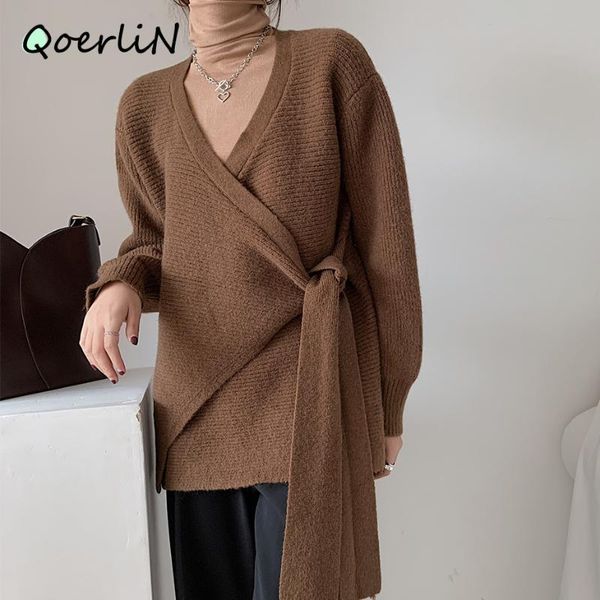 

women's knits & tees lace-up sweater women winter fashion v-neck warm cardigan open stitch regular high street cardigans casual knitted, White