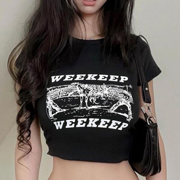 

high street t-shirt summer 2021 fashion casual designer creative hipster simple navel letter printing round neck women's, White