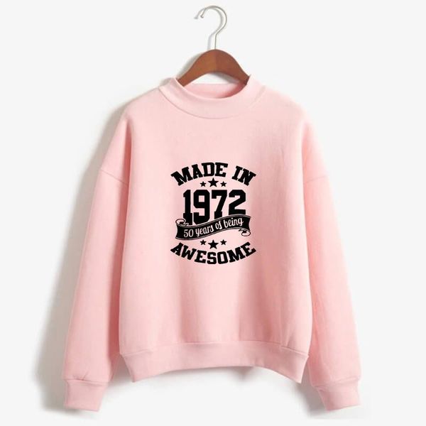 

women's hoodies & sweatshirts made in 1972 50 years of being awesome print women birthday gift femmes long sleeve autumn for female, Black