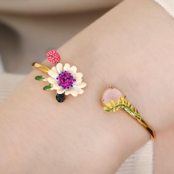

earrings & necklace romantic flowers ear clip enamel glaze earring bracelet for women, Silver