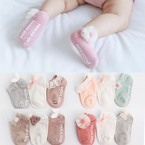 

socks 3 pairs /lot baby non slip born girl non-slip cotton short, Pink;yellow