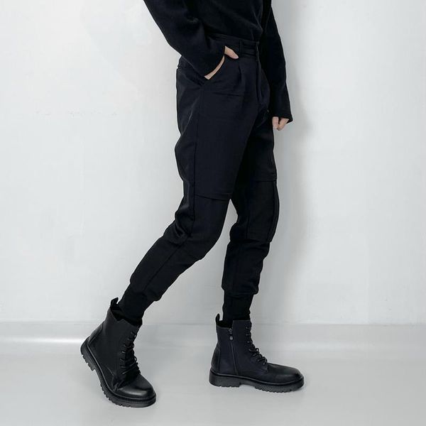 

men's pants spring and summer casual fashion trend korean version of personality loose cargo large size slim, Black