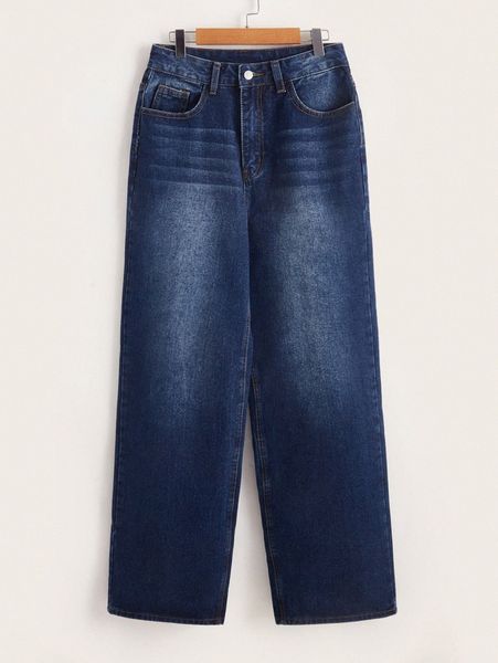 

high waist straight leg jeans 73og#, Blue