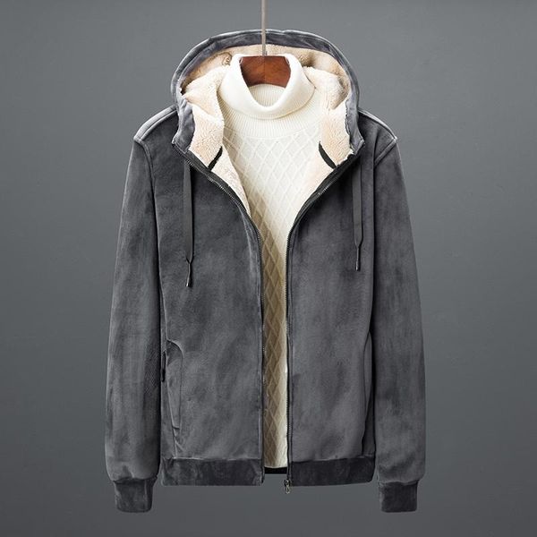 

warm men's sweatshirt lamb cashmere jacket wool hoodie cardigan hoodies plus size men & sweatshirts, Black