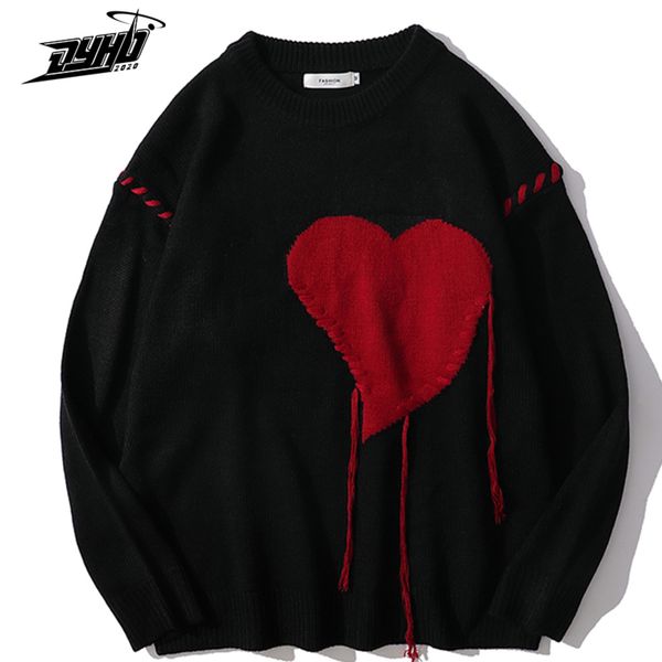 

men's and women's large heart-shaped knitted sweaters, tassels, cotton casual cloth, unisex, White;black