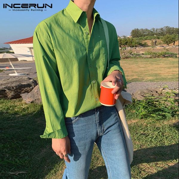 

fashion turn down collar cotton shirt loose camisa men solid color long sleeve shirts korean style pocket blouse s-5xl men's casual, White;black