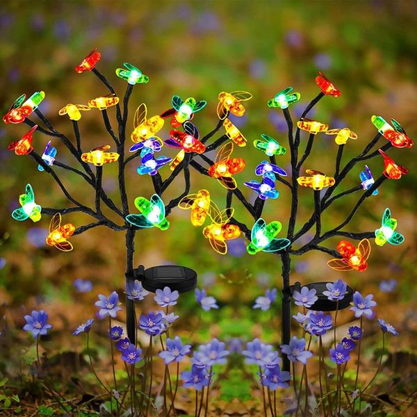 

2pcs solar powered simulation honey bee shape string light garden outdoor 20 led colorful fairy garland lawn lamp lamps