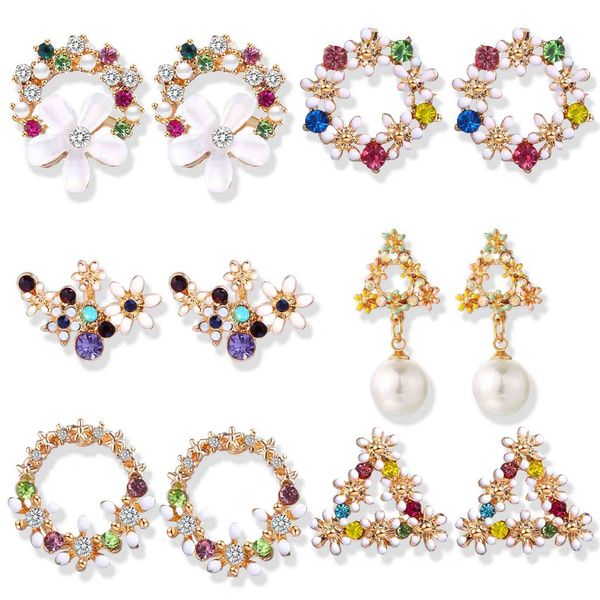

earrings, creative fashion, inlaid flowers, artificial pearl earrings and earrings, Golden