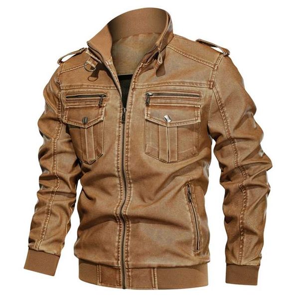 

men's motorcycle jacket leather jacket men winter autumn windproof outerwear male brand clothing drop 211025, Black;brown