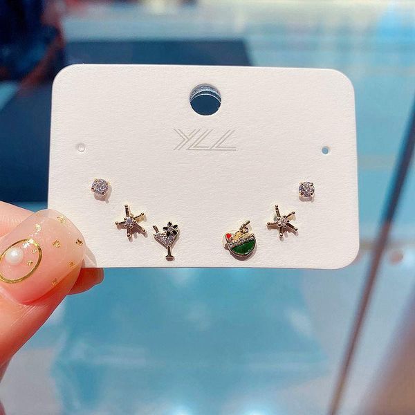 

mixed styles vacation stud earrings set gold color cubic zirconia drink sea star for women girls, Golden;silver