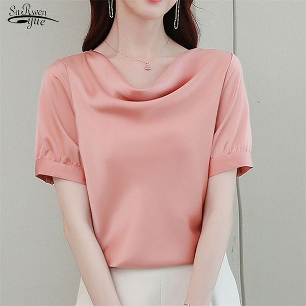 

blusas casual womens blouses summer v-neck blouse women shirts short sleeve solid satin fashion chic clothing 9919 210421, White