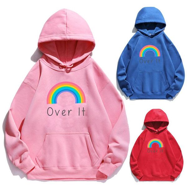 

women's hoodies & sweatshirts women hoodie over it rainbow bridge printed fleece long sleeve sweatshirt with hat girls pullovers winter, Black