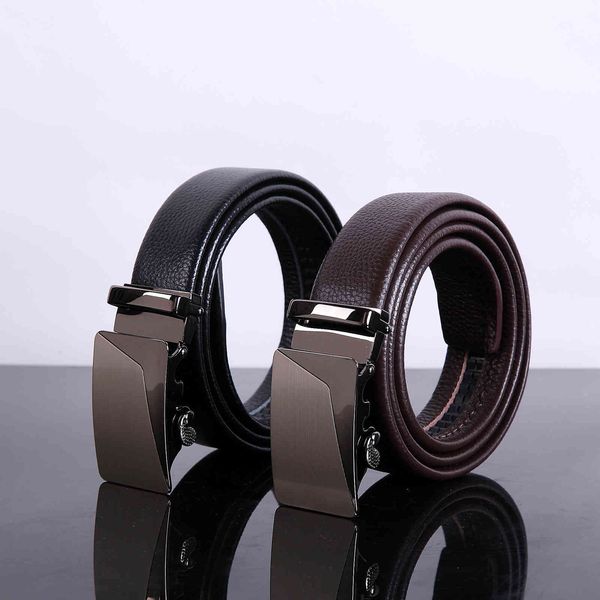 

men's leather automatic buckle business sewing personalized belt 3.5, Black;brown