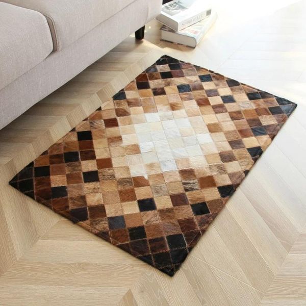 

carpets handmade luxury cowhide skin fur natural color mixed small patchwork rug decoration door mat bathroom villa