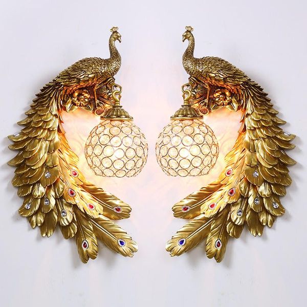 

wall lamp american retro peacock artificial painting resin decor bedroom corridor aisle sconce indoor lighting fixture