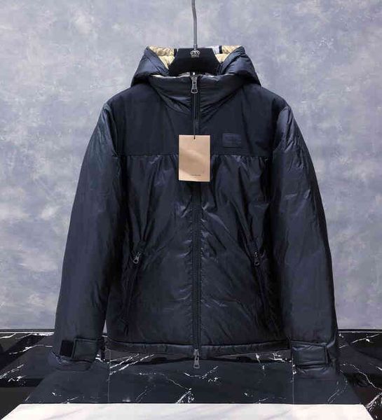 

men's down & parkas reversible down jacket men's hooded parker classic plaid printing fashion casual white duck thick w18k, Black