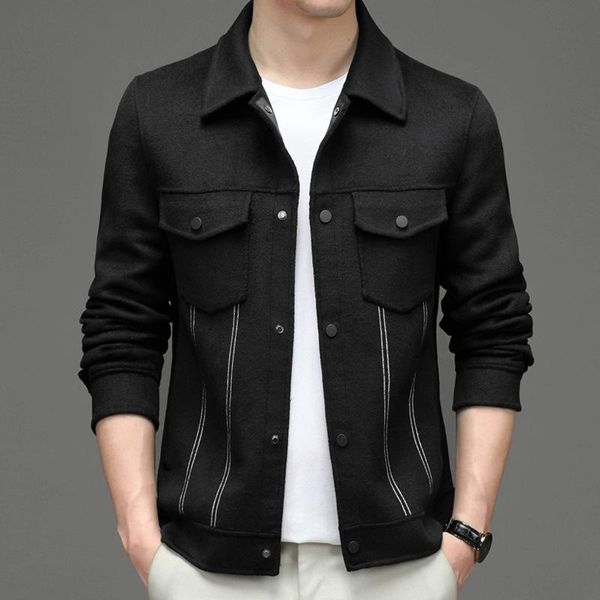 

men's jackets men's autumn winter wool windbreaker warm jacket casual black solid baggy outdoor coat for man, Black;brown
