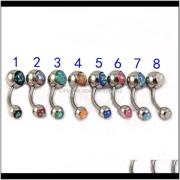 Bell Rings Drop Delivery 2021 Opal Belly Bar Button Ring Navel Acciaio inossidabile 316L Double Gem Body Piercing Gioielli per le donne 14G Wholesal