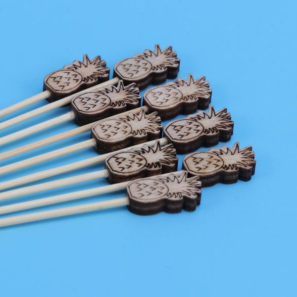 

forks 100pcs picks cocktail fruit appetizer drink sticks disposable wood toothpicks party supplies (pineapple)