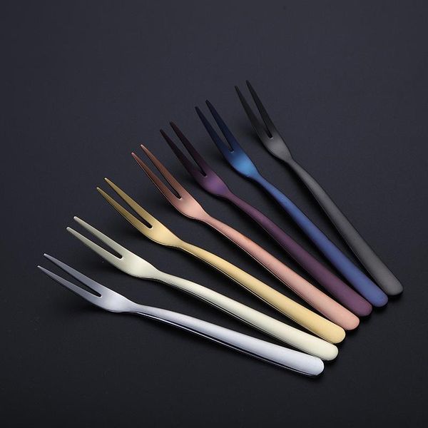 

forks colorful salad snack fork cake dessert stainless steel lovely fruit tableware restaurant doces supplies christmas gift 1set